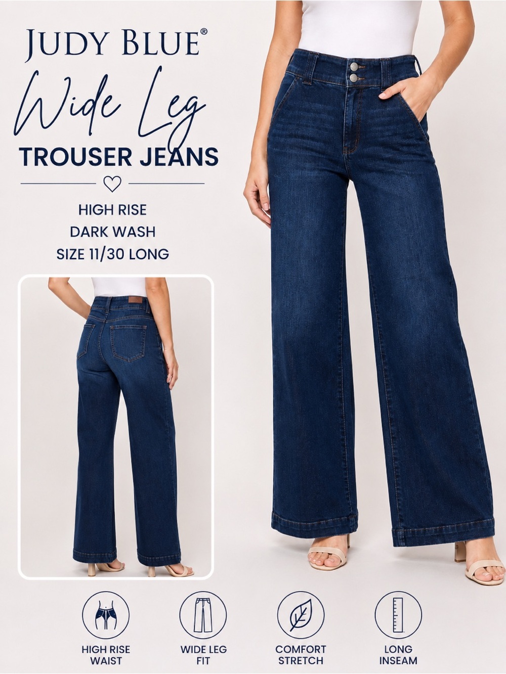 Judy Blue Dark Wash Wide Leg Trouser Jeans